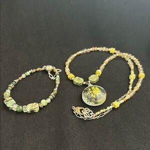 Handcrafted green tree agate, citrine, fluorite, African turquoise, Jewelry Set
